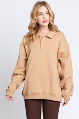 Taupe Collared Pullover Maternity Sweatshirt