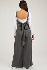 Grey Ribbed Drawstring Wide Leg Maternity Jumpsuit