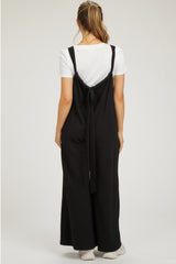 Black Ribbed Drawstring Wide Leg Maternity Jumpsuit