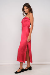 Red Silky Midi Dress