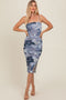 Blue Grey Abstract Print Fitted Dress