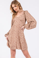 Mocha Floral V-Neck Long Sleeve Dress