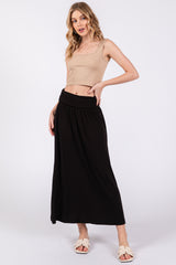 Black Fold-Over Maxi Skirt