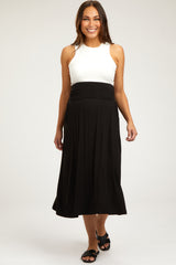 Black Fold-Over Maternity Maxi Skirt