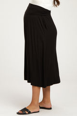 Black Fold-Over Maternity Maxi Skirt