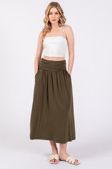 Olive Fold-Over Maternity Maxi Skirt