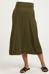 Olive Fold-Over Maternity Maxi Skirt