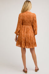 Orange Floral Smocked Long Sleeve Maternity Dress