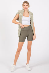 Olive Ribbed Crisscross Biker Shorts