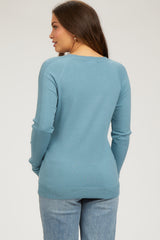 Blue Knit Long Sleeve Maternity Top