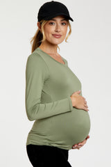 Light Olive Knit Long Sleeve Round Hem Maternity Top