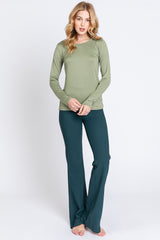 Light Olive Knit Long Sleeve Round Hem Top