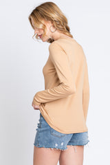 Camel Knit Long Sleeve Round Hem Top