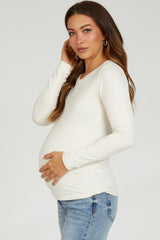Beige Knit Long Sleeve Round Hem Maternity Top