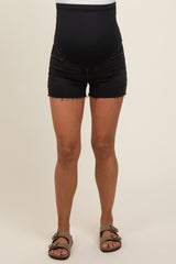 Black Cut Hem Maternity Denim Shorts