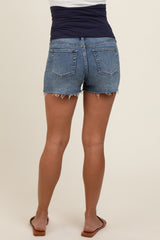 Blue Cut Hem Maternity Denim Shorts