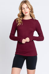 Burgundy Waffle Knit Basic Long Sleeve Top