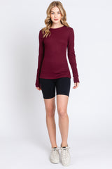 Burgundy Waffle Knit Basic Long Sleeve Top