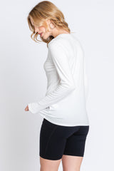 White Waffle Knit Basic Long Sleeve Top