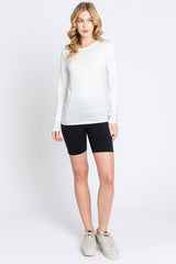 White Waffle Knit Basic Long Sleeve Top