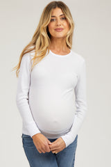 White Waffle Knit Basic Long Sleeve Maternity Top