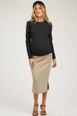 Charcoal Waffle Knit Basic Long Sleeve Maternity Top