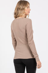 Taupe Waffle Knit Basic Long Sleeve Top