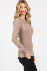 Taupe Waffle Knit Basic Long Sleeve Top