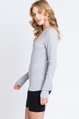 Heather Grey Waffle Knit Basic Long Sleeve Top