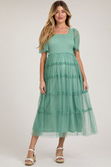 Jade Ruffled Mesh Maternity Maxi Dress