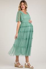 Jade Ruffled Mesh Maternity Maxi Dress