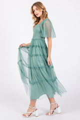 Jade Ruffled Mesh Maxi Dress