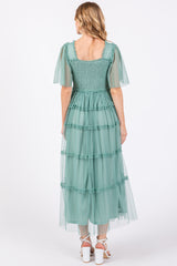 Jade Ruffled Mesh Maxi Dress