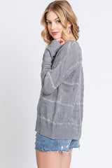 Grey Striped Open Knit Top