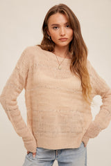 Light Pink Striped Open Knit Top