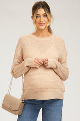 Light Pink Striped Open Knit Maternity Top