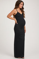 Black Soft Stretch Knit Maternity Maxi Dress