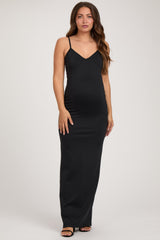 Black Soft Stretch Knit Maternity Maxi Dress