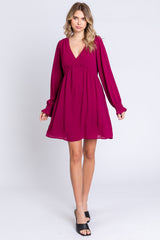 Magenta V-Neck Long Sleeve Maternity Dress