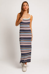 Multi Color Striped Square Neck Sleeveless Maxi Dress