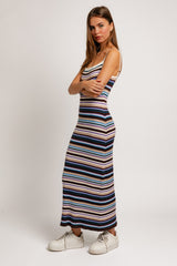 Multi Color Striped Square Neck Sleeveless Maxi Dress