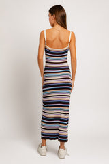 Multi Color Striped Square Neck Sleeveless Maxi Dress