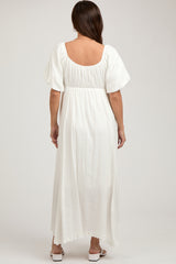 White Front Tie Puff Sleeve Maternity Maxi Dress