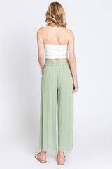 Sage Linen Frayed Hem Crop Pants