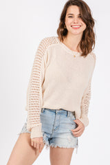 Cream Crochet Detail Sleeve Knit Maternity Top