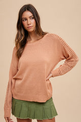 Peach Crochet Detail Sleeve Knit Maternity Top