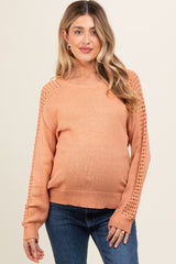 Peach Crochet Detail Sleeve Knit Maternity Top