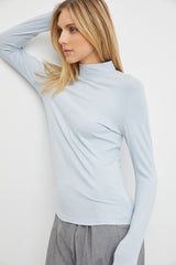 Light Blue Soft Turtle Neck Maternity Top