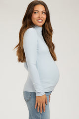 Light Blue Soft Turtle Neck Maternity Top