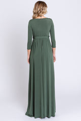 PinkBlush Light Olive Draped 3/4 Sleeve Maxi Dress